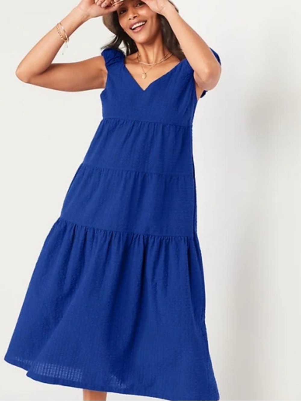 Old Navy Blue Tiered Seersucker Maxi Dress Size Medium